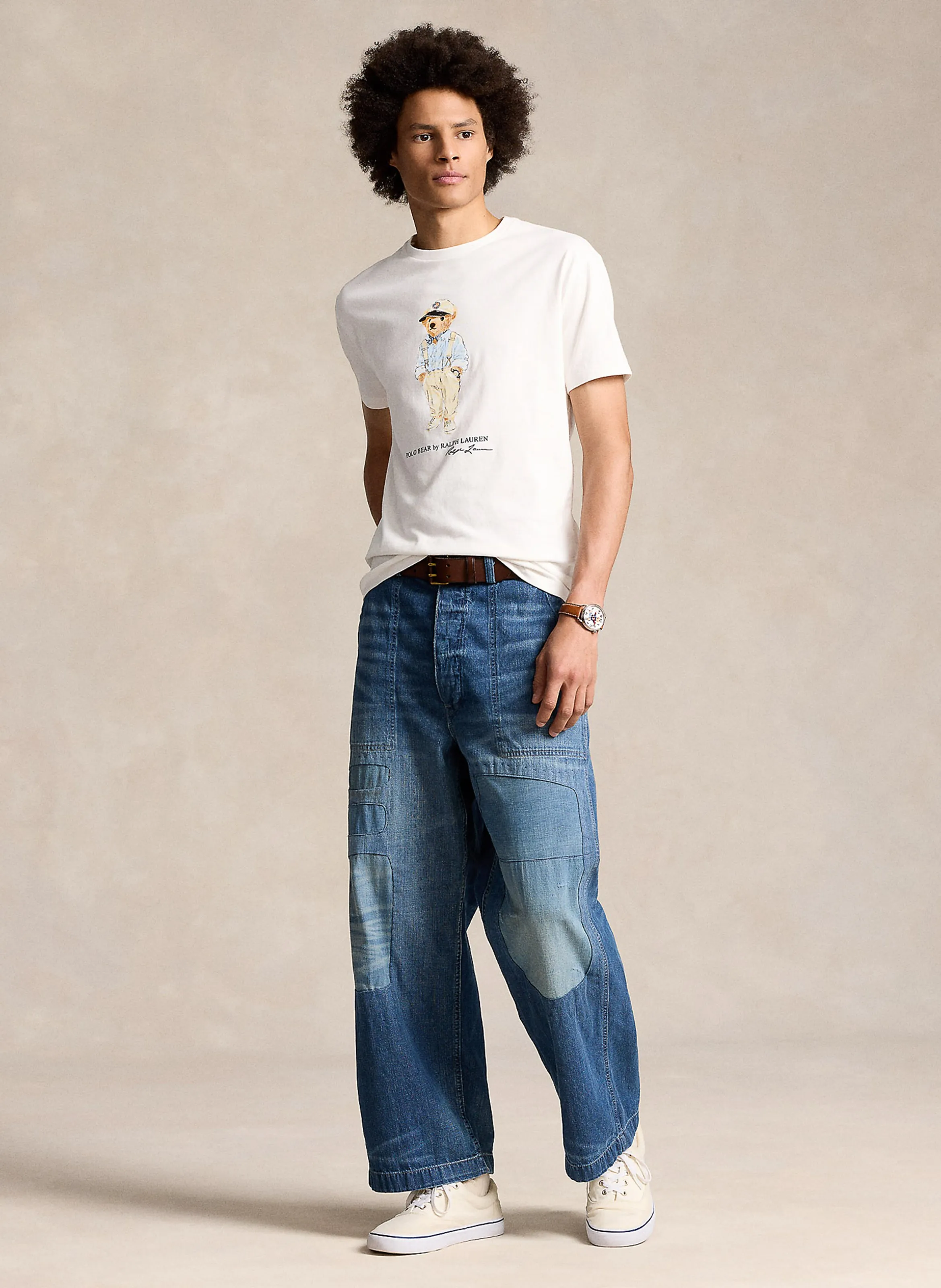 POLO RALPH LAUREN Camiseta de algodón serigrafiada con cuello redondo en blanco