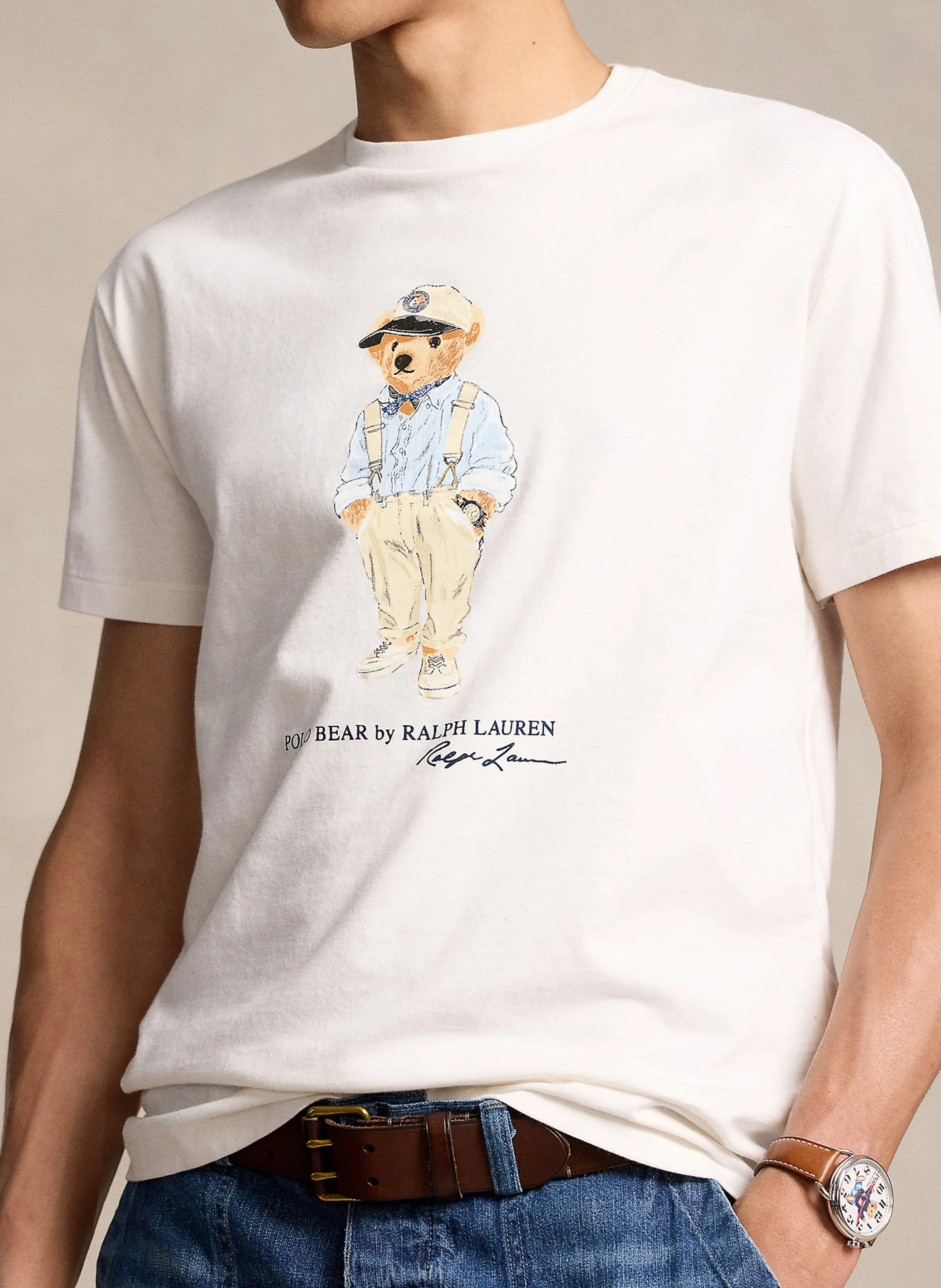 POLO RALPH LAUREN Camiseta de algodón serigrafiada con cuello redondo en blanco