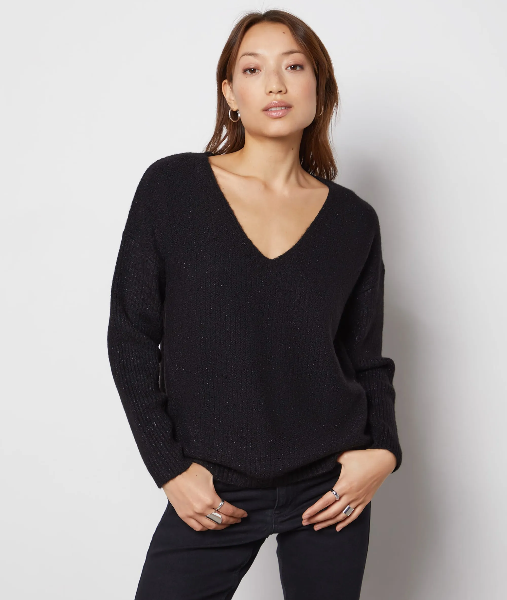 PULL COL V PAILLETé PAULIE NOIR  ETAM