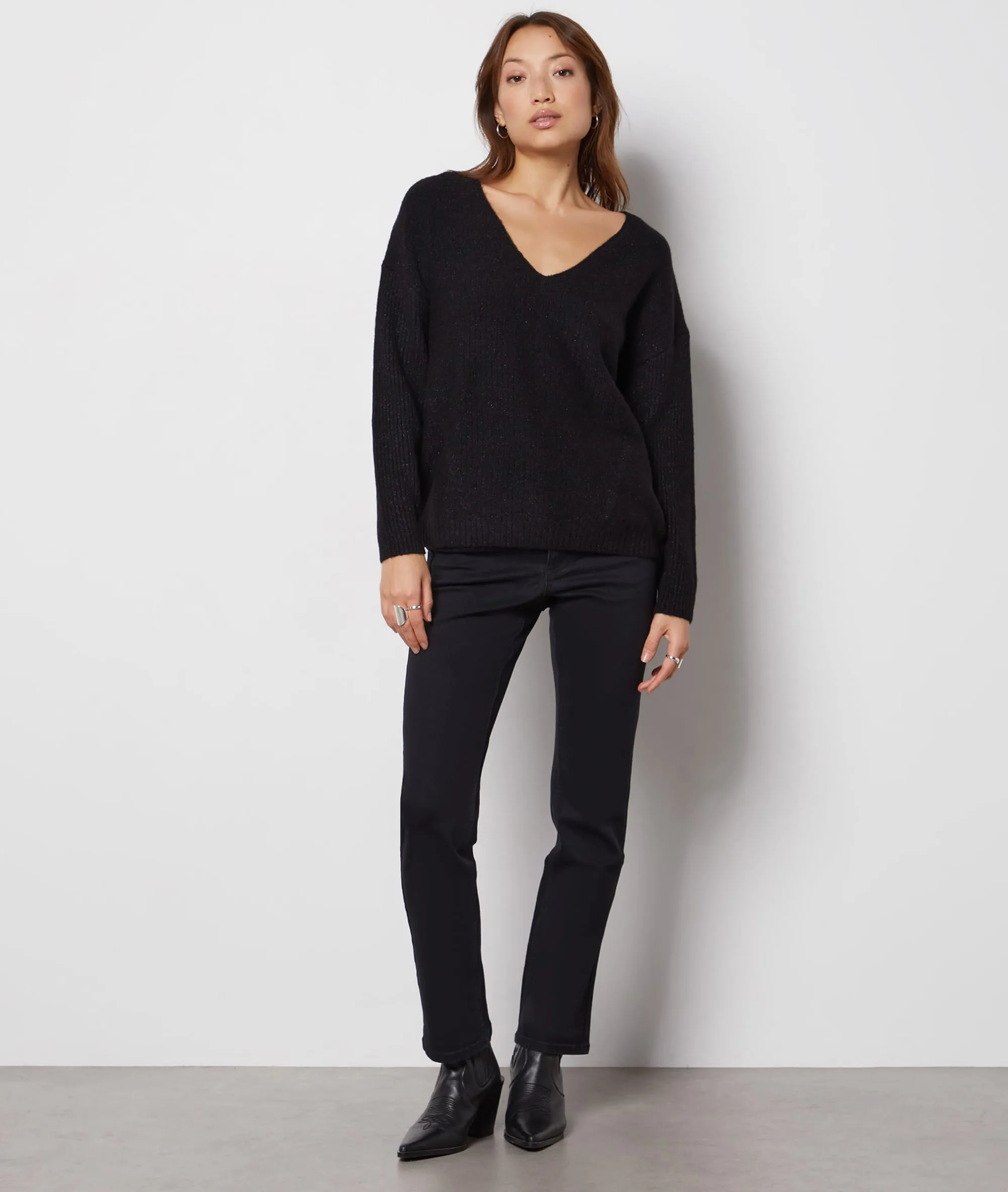 PULL COL V PAILLETé PAULIE NOIR  ETAM