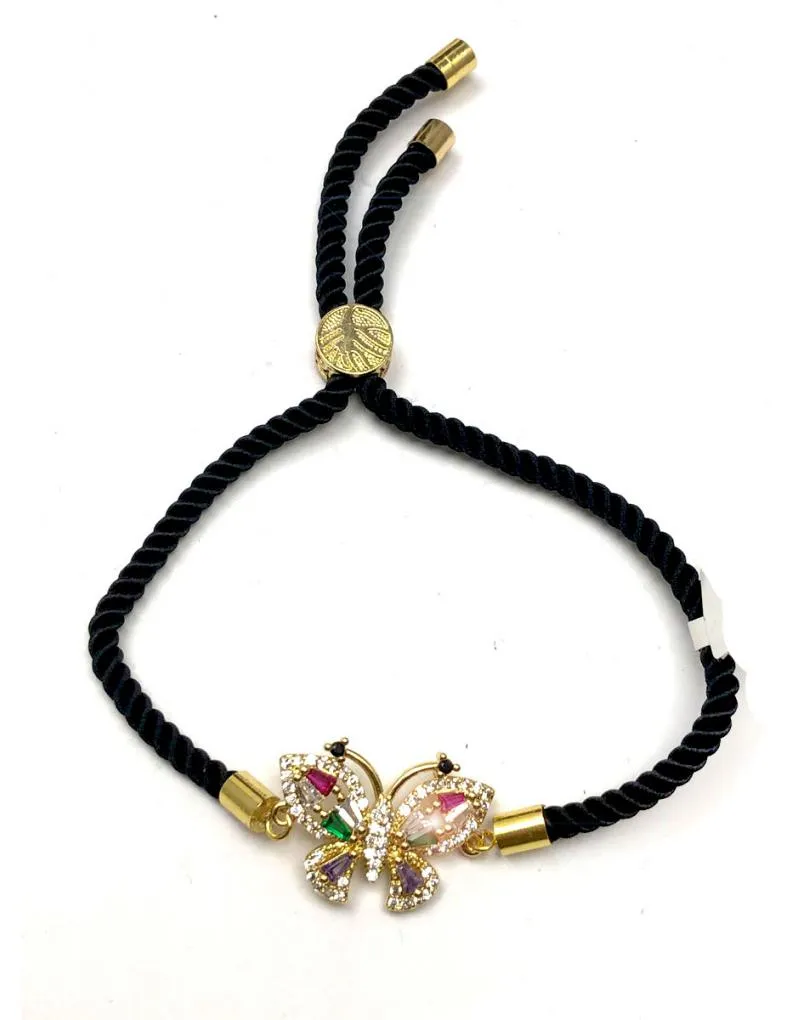PULSERAS AJUSTABLES NEGRAS CON VISTOSA MARIPOSA MULTICOLOR