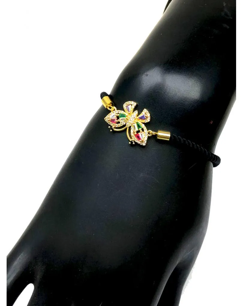 PULSERAS AJUSTABLES NEGRAS CON VISTOSA MARIPOSA MULTICOLOR