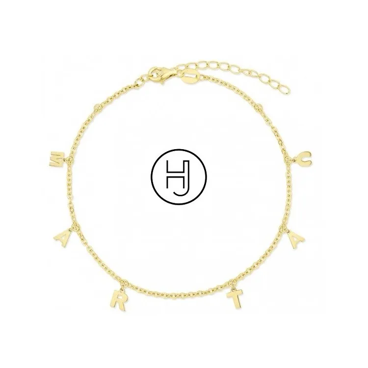 Pulseras de letras y simbolos colgados plata de ley bañado en oro