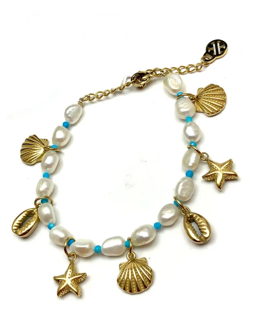 PULSERAS DE MUJER CON PERLAS BARROCAS Y CHARMS MARINOS