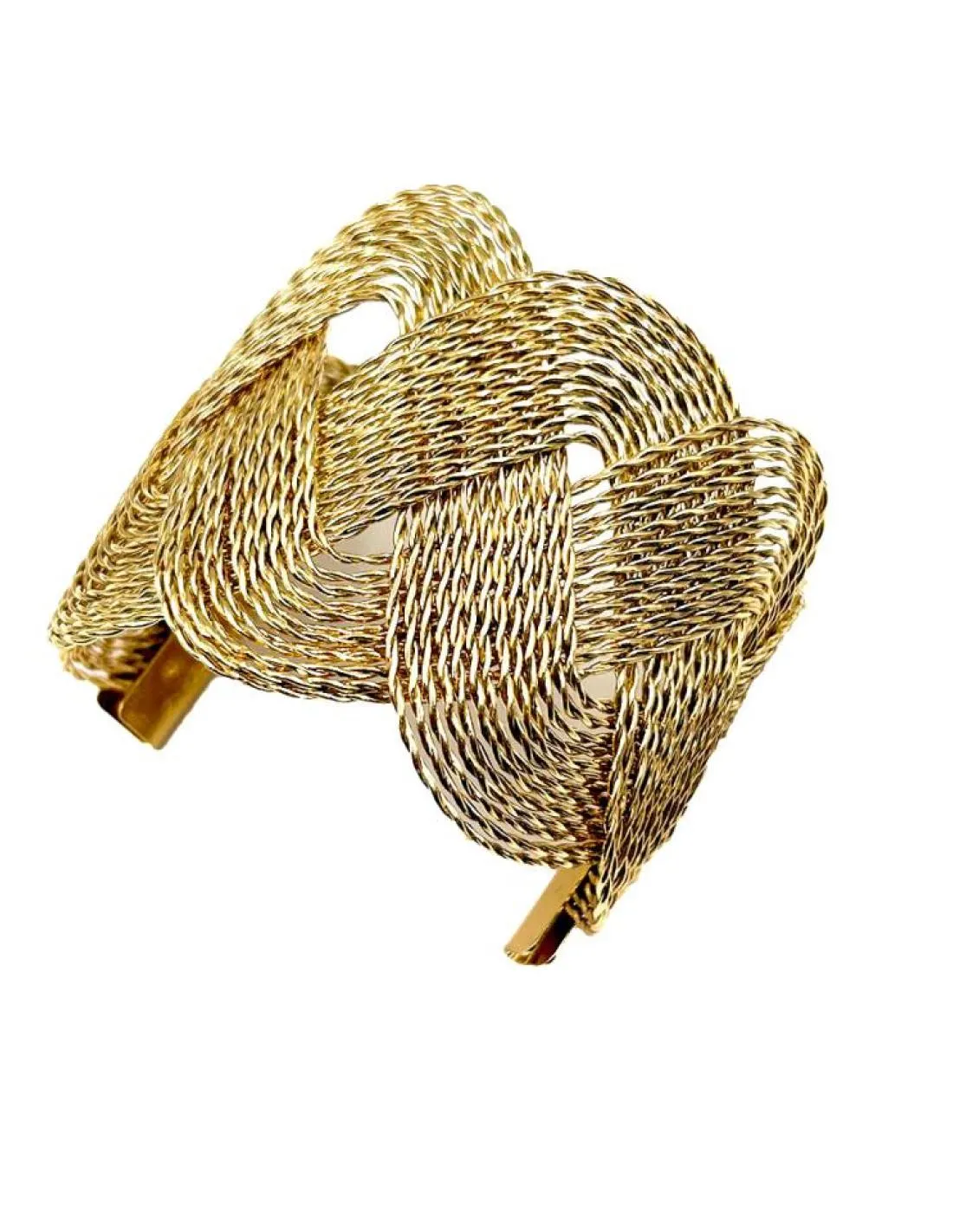 PULSERAS DORADAS ANCHAS IMITACION TEJIDO RAFIA AJUSTABLES