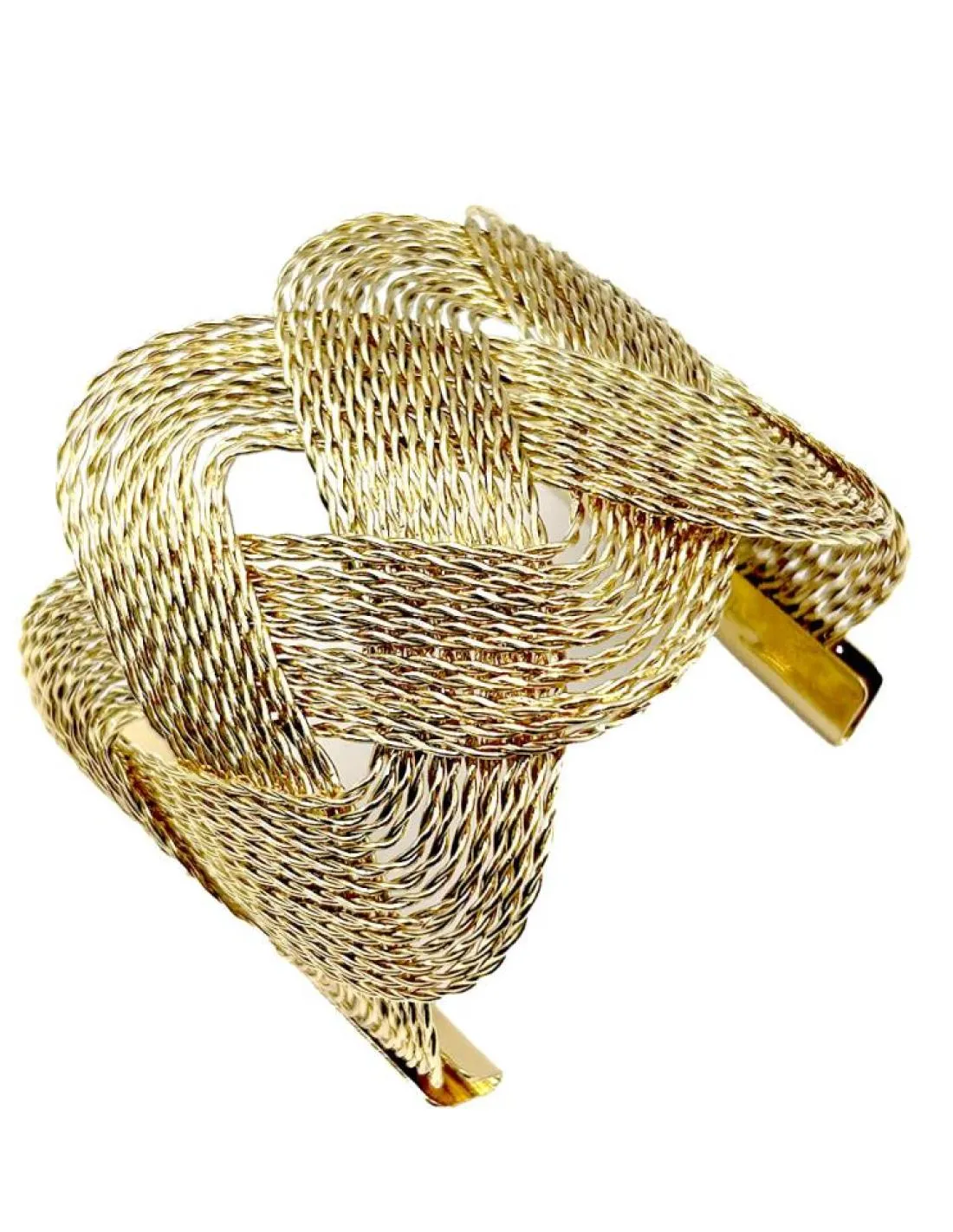 PULSERAS DORADAS ANCHAS IMITACION TEJIDO RAFIA AJUSTABLES
