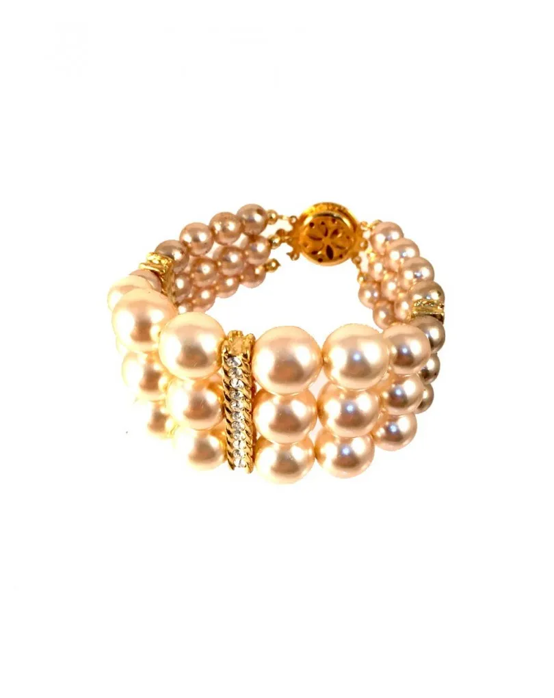PULSERAS DORADAS CON TRIPLE HILERA DE PERLAS