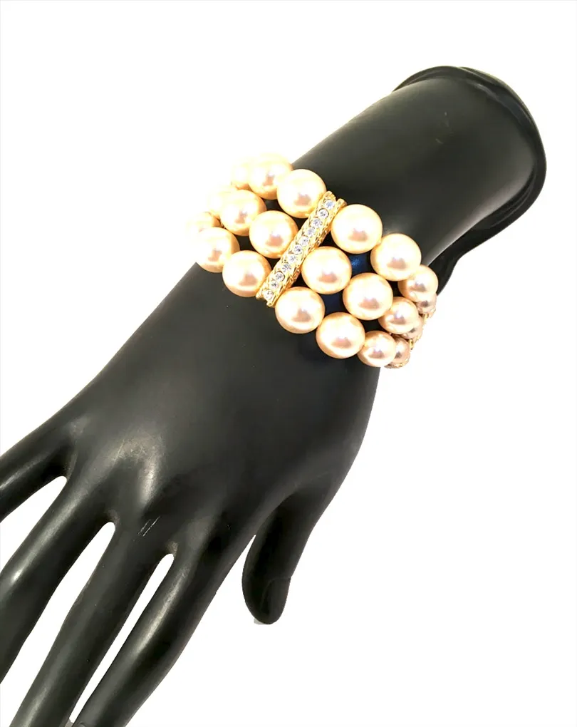PULSERAS DORADAS CON TRIPLE HILERA DE PERLAS