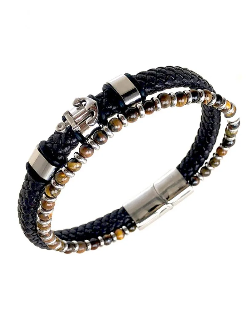 PULSERAS MARRONES DE HOMBRE CUERO Y ACERO
