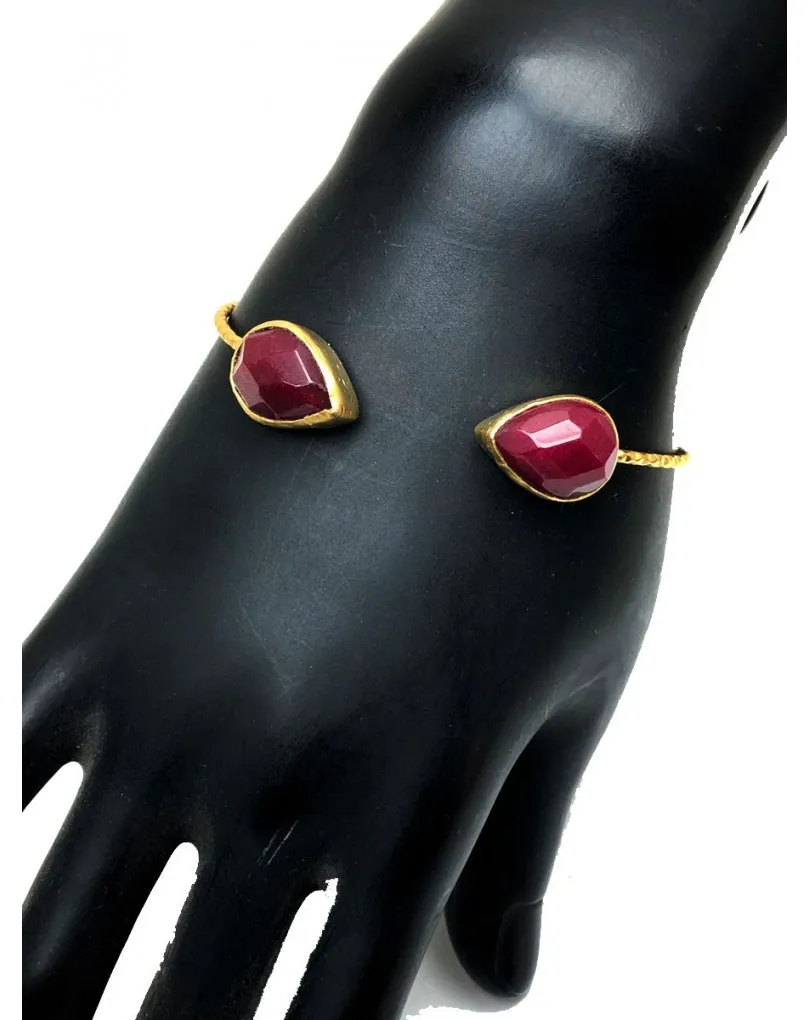PULSERAS MUJER BAÑO DE ORO CON PIEDRAS NATURALES RUBI
