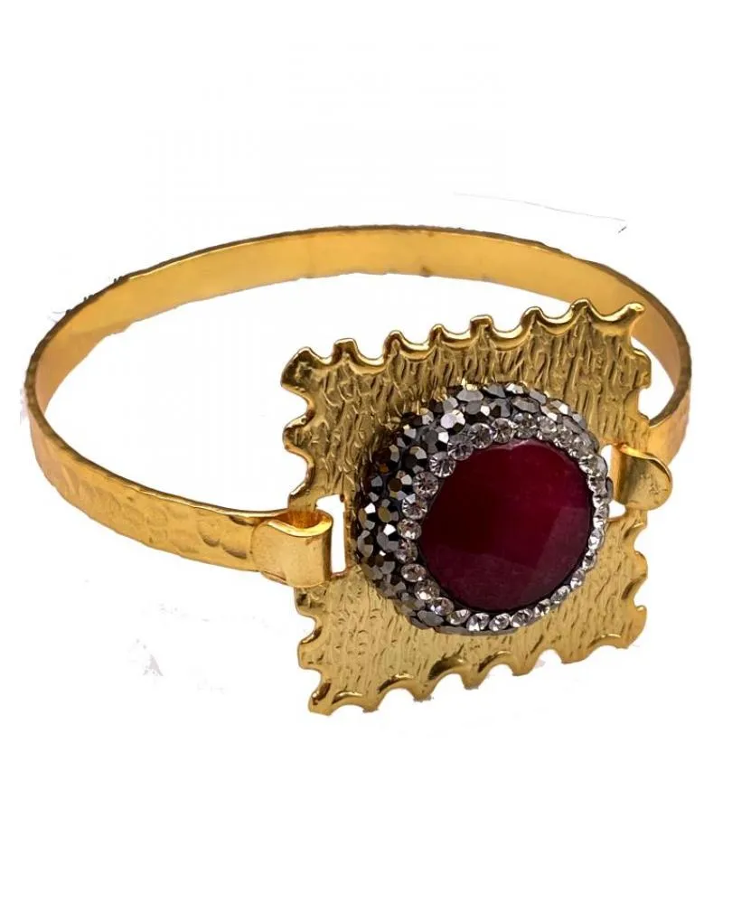 PULSERAS MUJER DORADAS BAÑO DE ORO Y PIEDRA GRANATE
