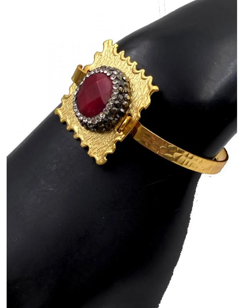 PULSERAS MUJER DORADAS BAÑO DE ORO Y PIEDRA GRANATE