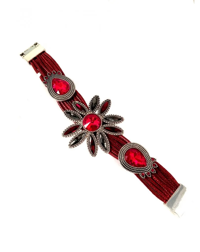 PULSERAS ORIGINALES ROJA, CRISTAL Y CINTA ALGODON
