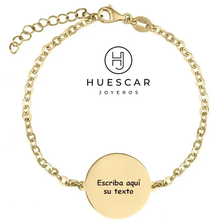 Pulseras personalizadas circular plata de ley bañada en oro