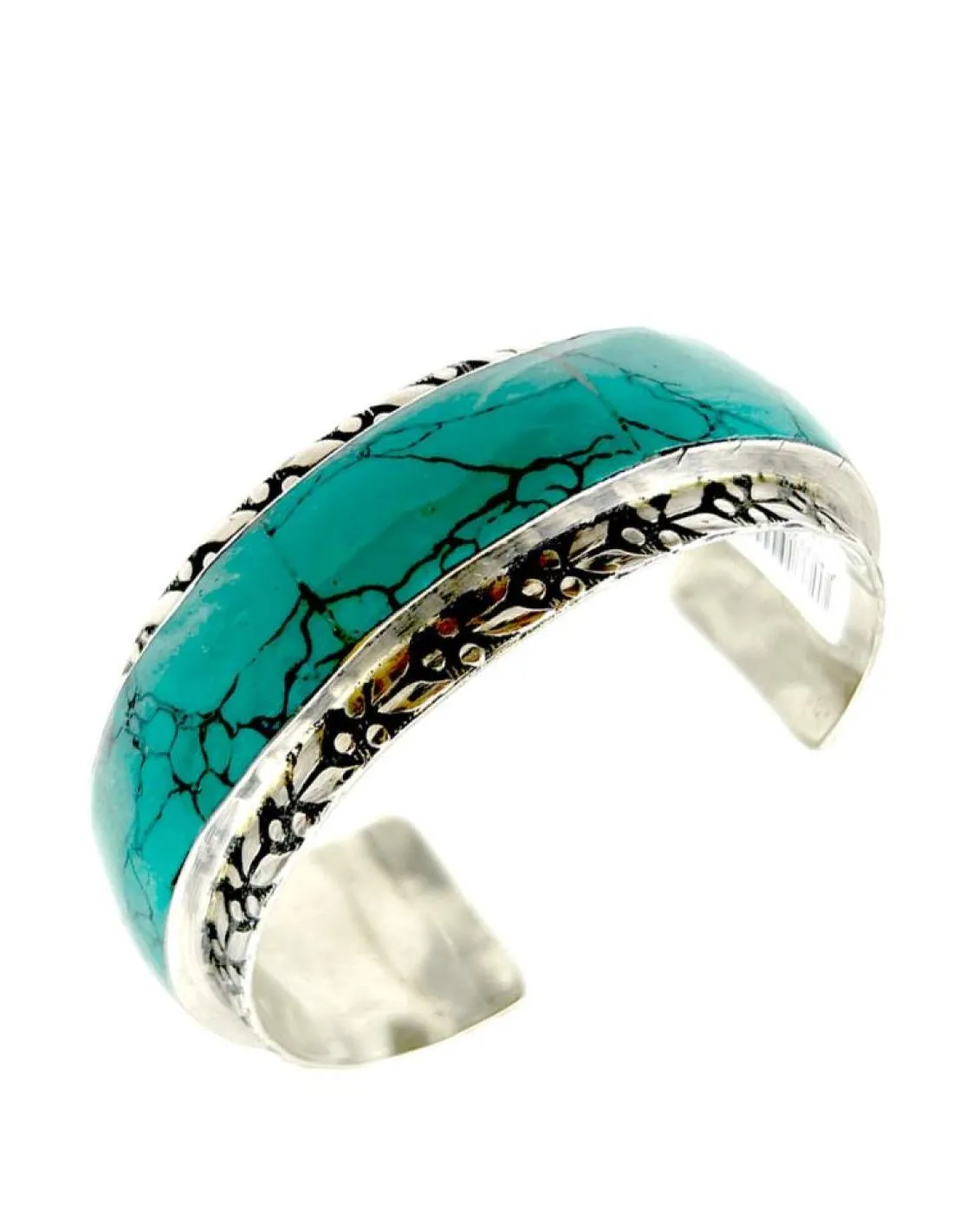 PULSERAS PLATEADAS Y PIEDRA VERDE TURQUESA BRAZALETE DE MUJER