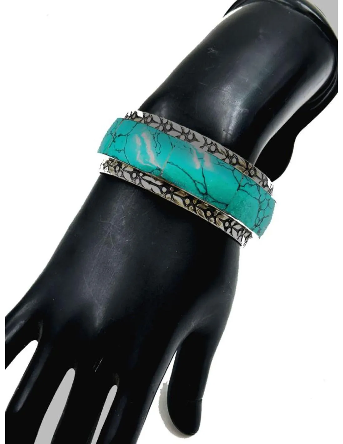 PULSERAS PLATEADAS Y PIEDRA VERDE TURQUESA BRAZALETE DE MUJER