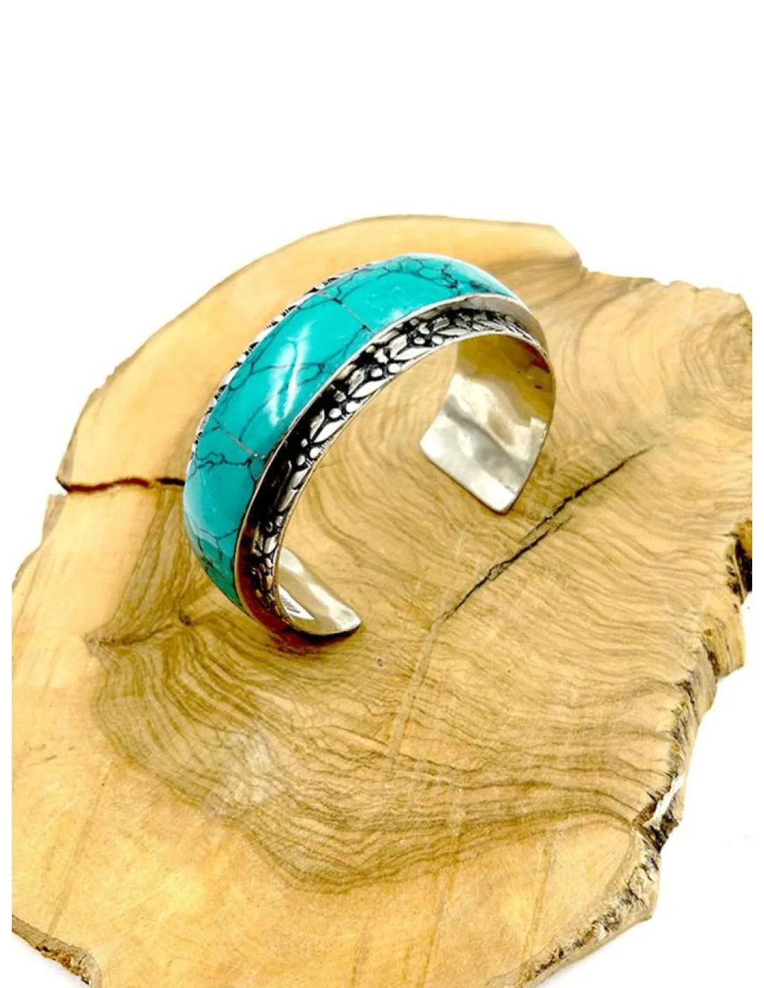 PULSERAS PLATEADAS Y PIEDRA VERDE TURQUESA BRAZALETE DE MUJER