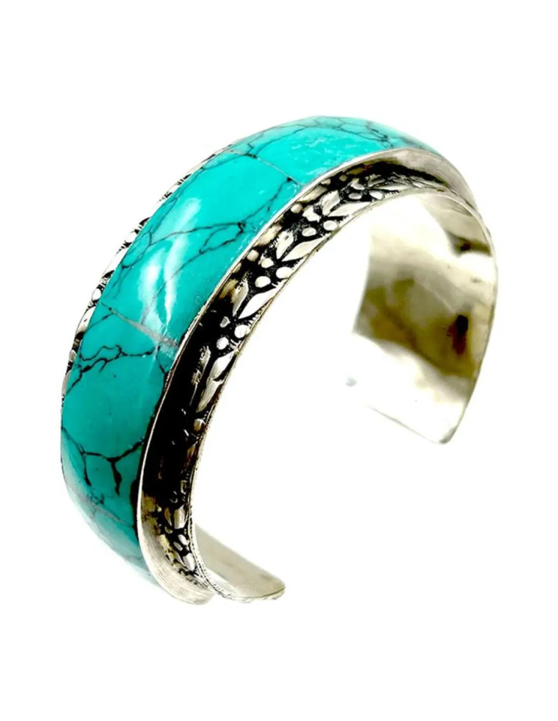PULSERAS PLATEADAS Y PIEDRA VERDE TURQUESA BRAZALETE DE MUJER