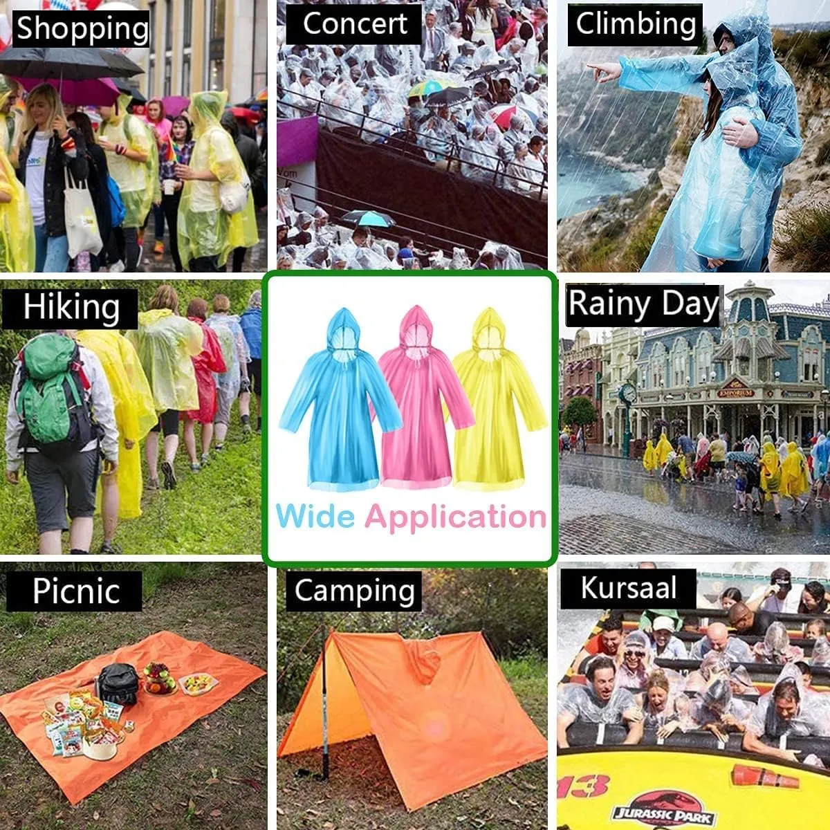 Queta 6 Juegos de Poncho de Lluvia con Capucha  Impermeables Desechables con 6 Pares de Fundas de Zapatos  Impermeables Ligeros 