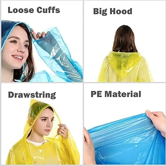 Queta 6 Juegos de Poncho de Lluvia con Capucha  Impermeables Desechables con 6 Pares de Fundas de Zapatos  Impermeables Ligeros 