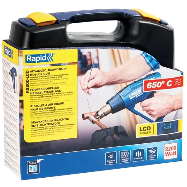 RAPID  R2200LCD  SOPLADOR DE AIRE CALIENTE, 2200 W, 650 GRADO C, 500 L / MIN, PANTALLA DIGITAL, CAJA DE PLASTICO
