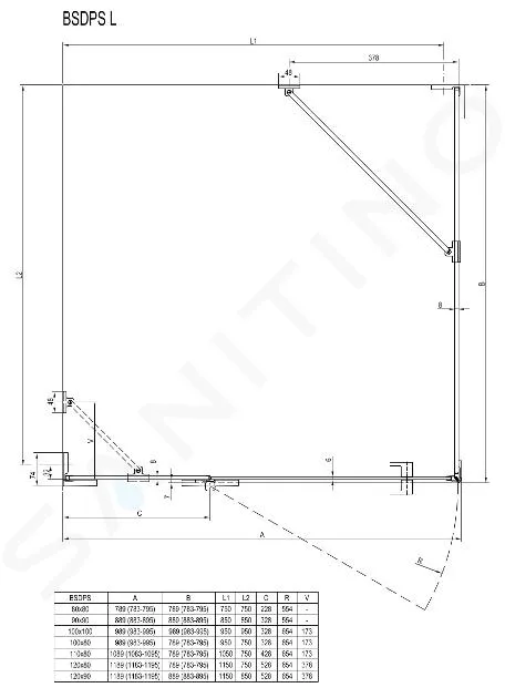 RAVAK BRILLIANT  CABINA DE DUCHA BSDPS120/90 L, 118120X8890 CM, CROMO/VIDRIO TRANSPARENTE 0ULG7A00Z1
