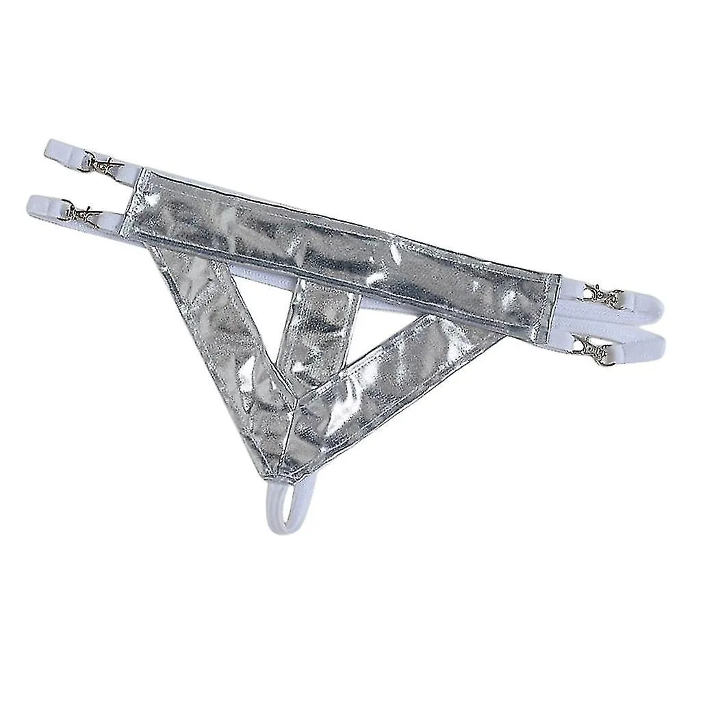 Ropa interior suspensorio de cuero para hombre Espalda en T Calzoncillos tanga Lencería Plata