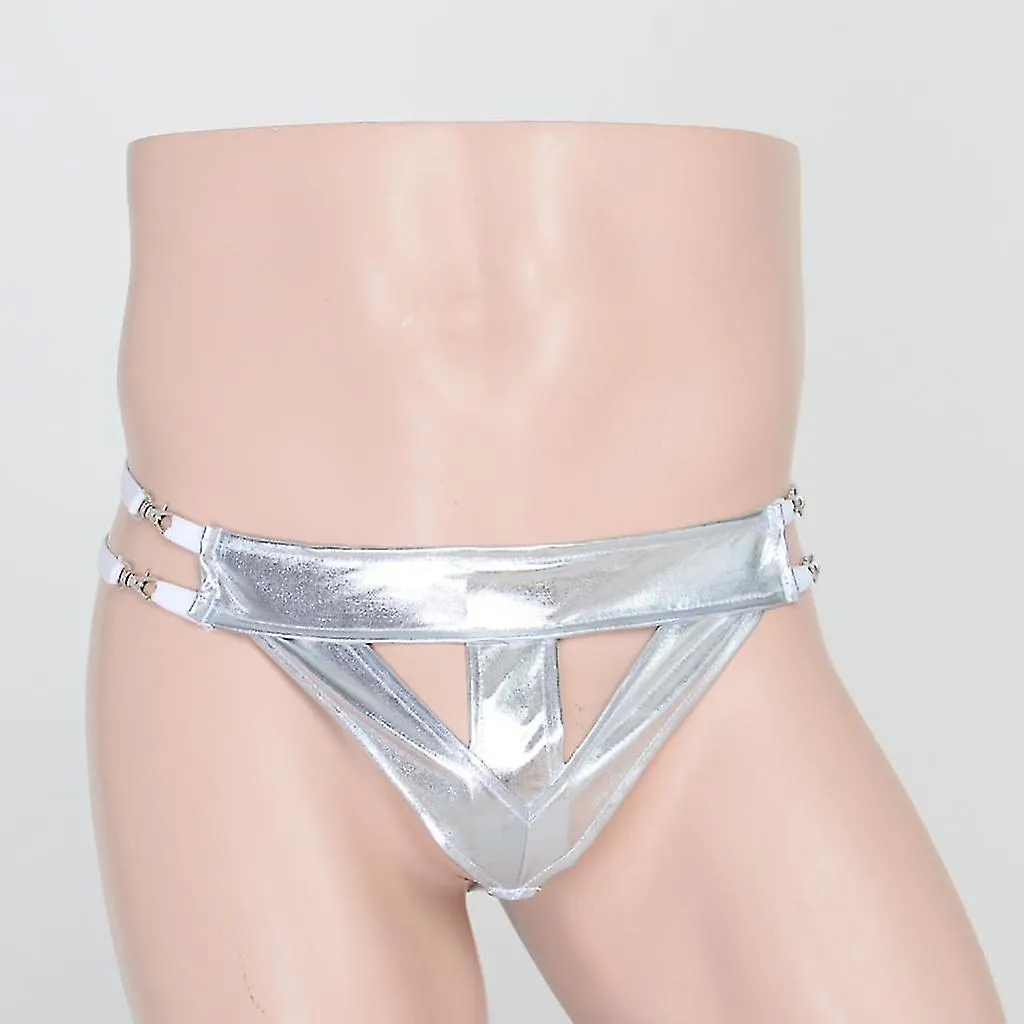 Ropa interior suspensorio de cuero para hombre Espalda en T Calzoncillos tanga Lencería Plata