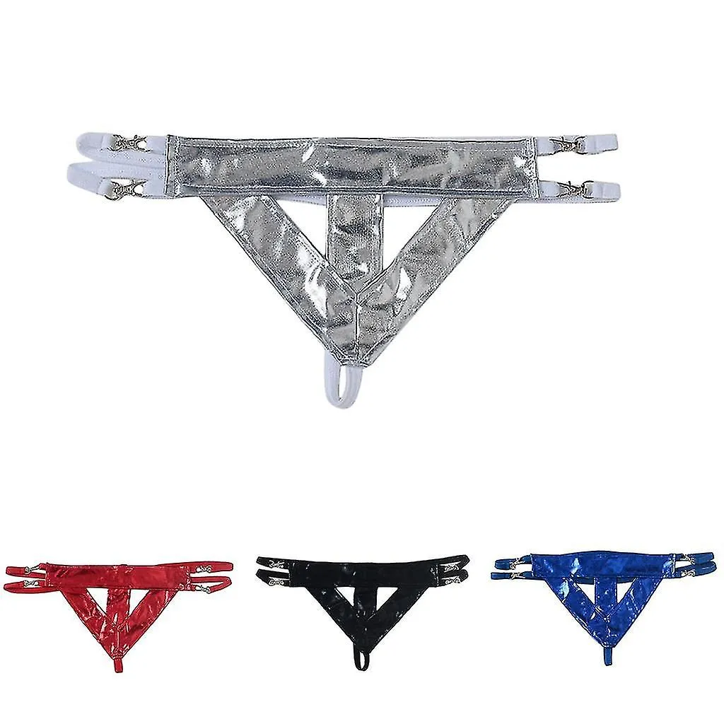 Ropa interior suspensorio de cuero para hombre Espalda en T Calzoncillos tanga Lencería Plata