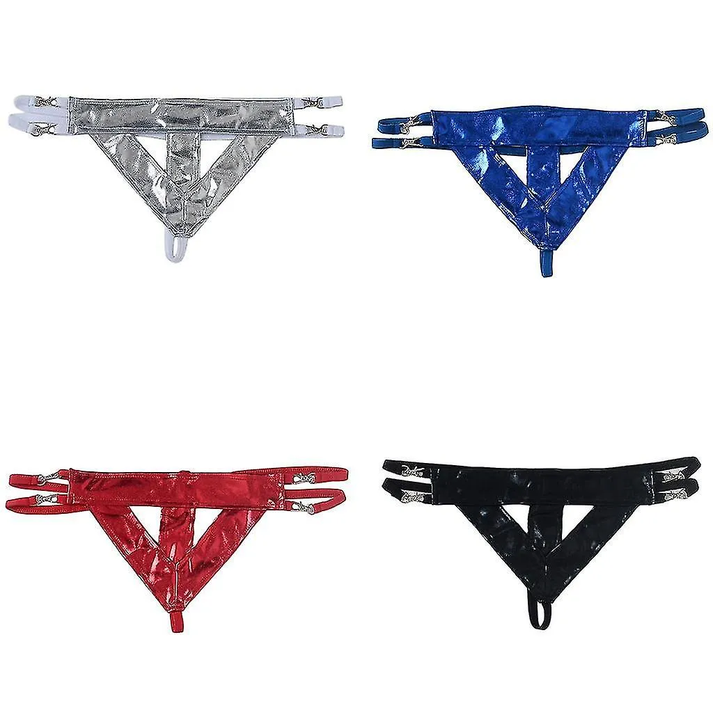 Ropa interior suspensorio de cuero para hombre Espalda en T Calzoncillos tanga Lencería Plata