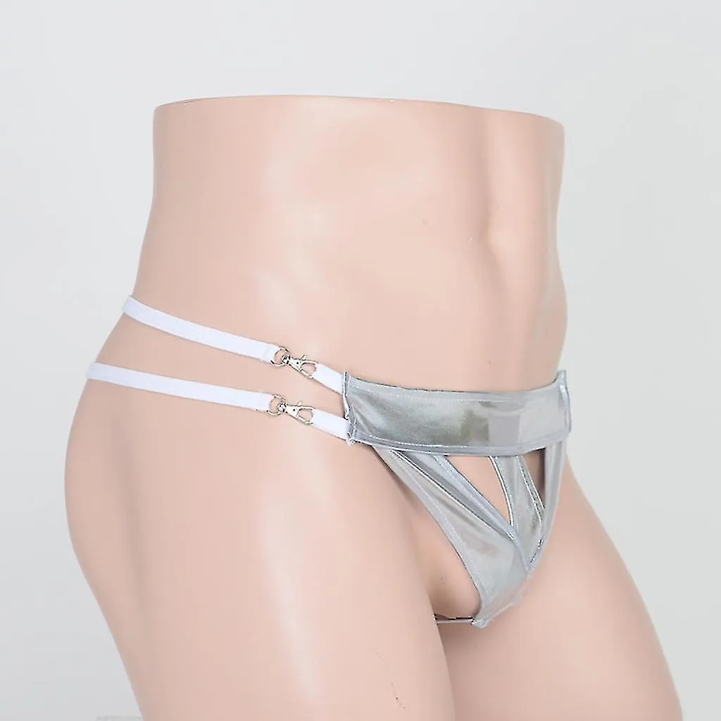 Ropa interior suspensorio de cuero para hombre Espalda en T Calzoncillos tanga Lencería Plata