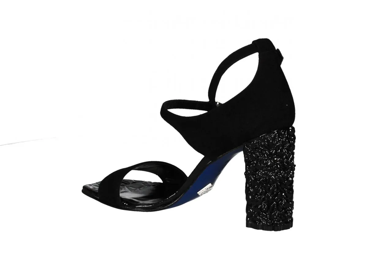 Sandalia Ante Negro Dos Pulseras Tacon Floral