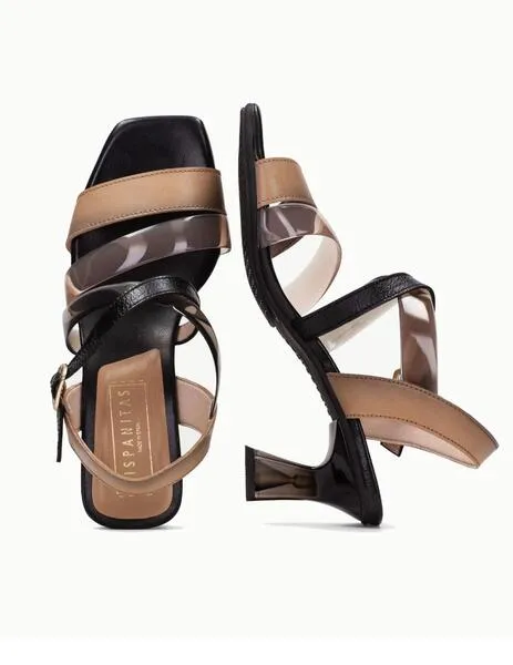 Sandalia Greta Hispanitas negro y beige