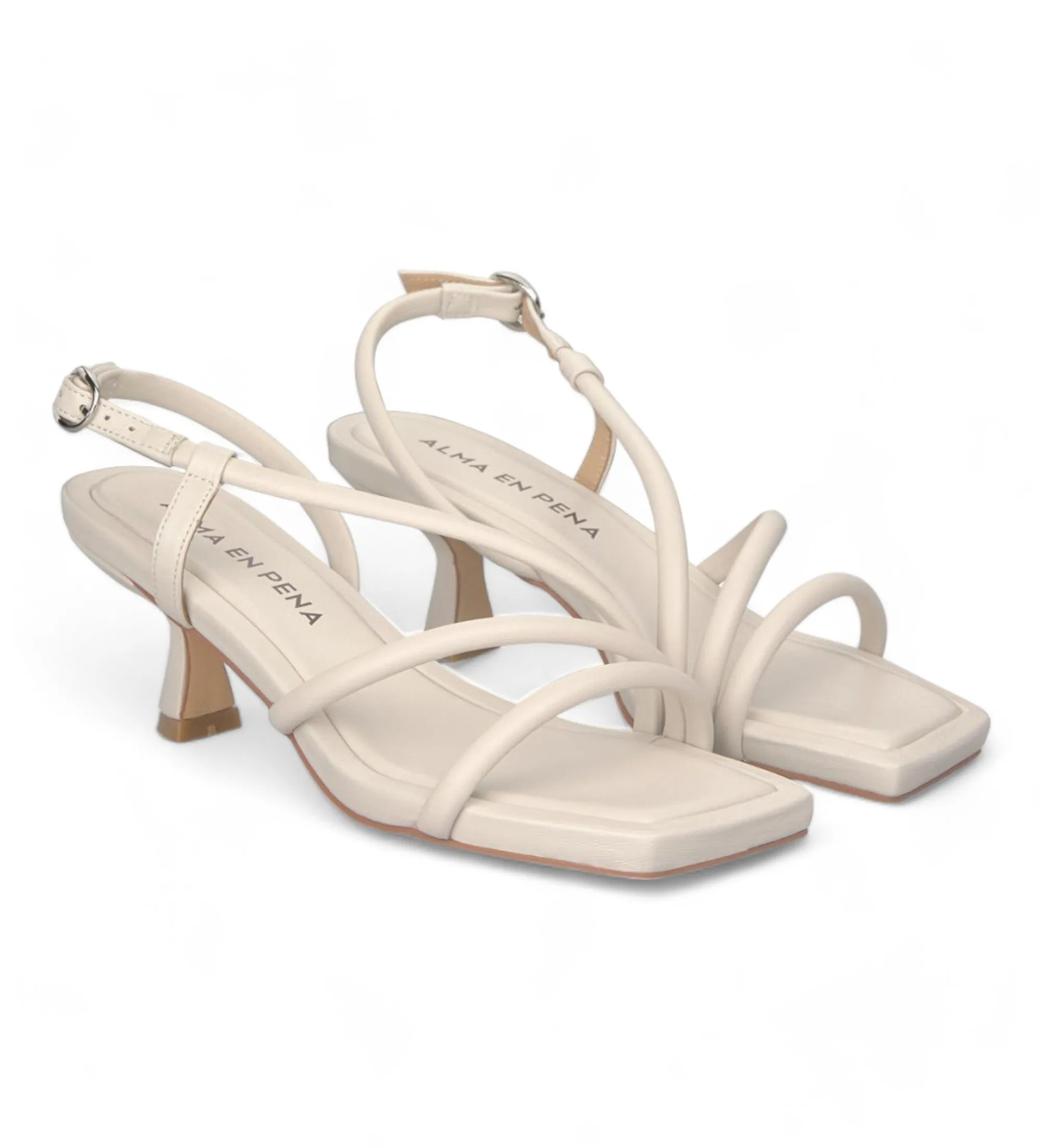 Sandalia tacón bajo de piel beige