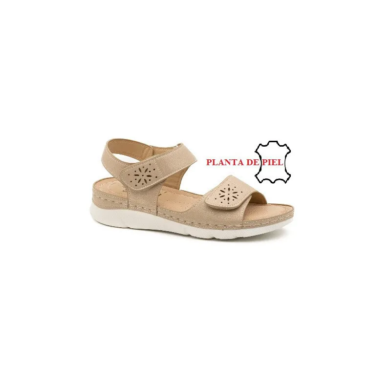 Sandalia Velcros Confort Beige Mysoft 23M024
