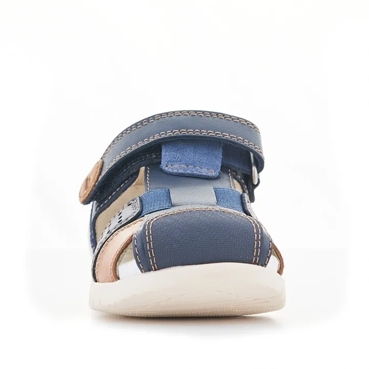 Sandalias abotinadas Biomecanics azules y detalles en cuero