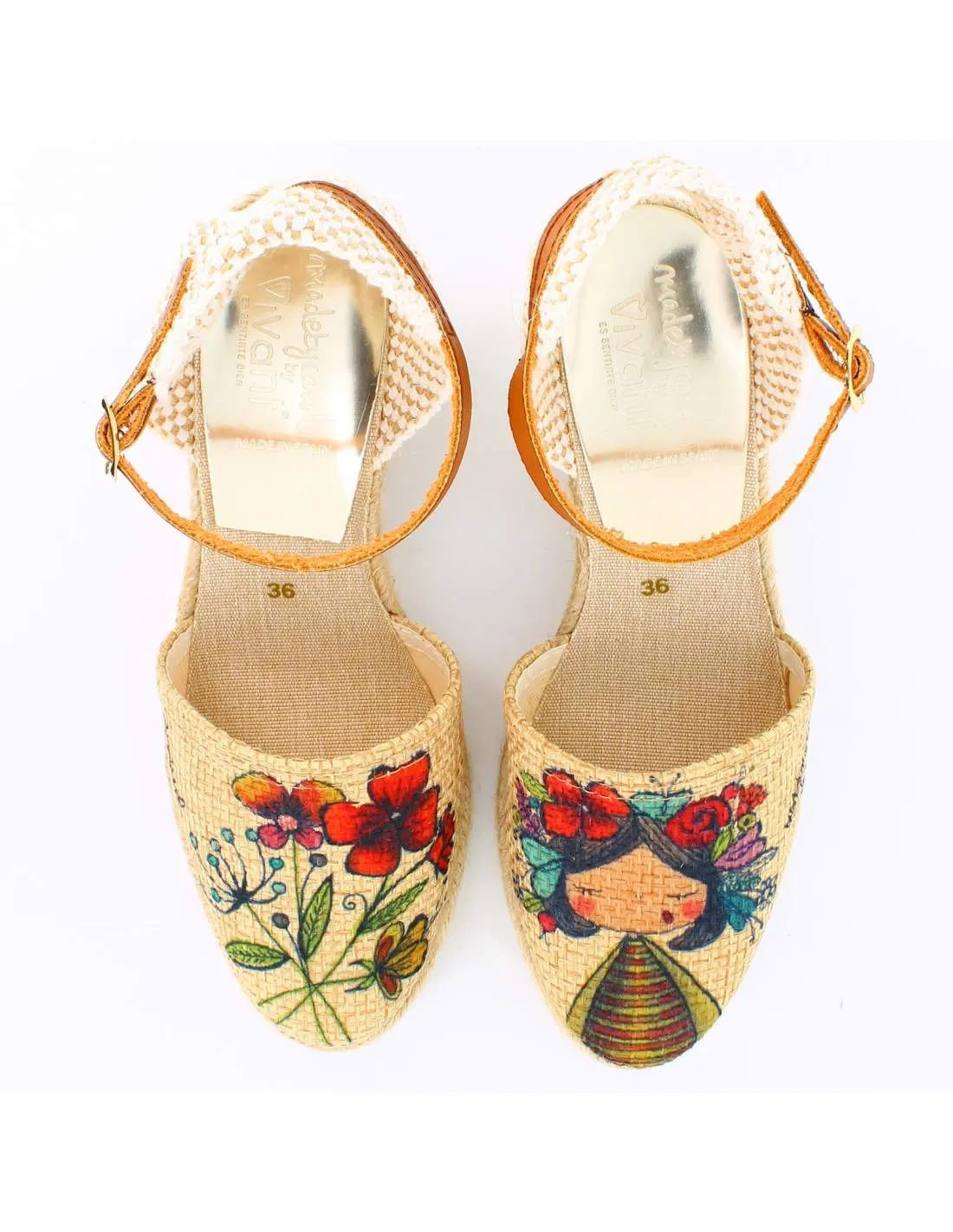 Sandalias Cuña Flores Beige