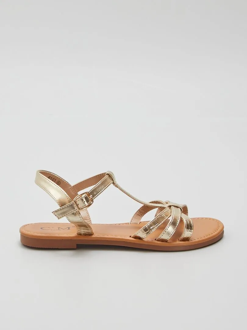 SANDALIAS PLANAS DORADAS  BEIGE