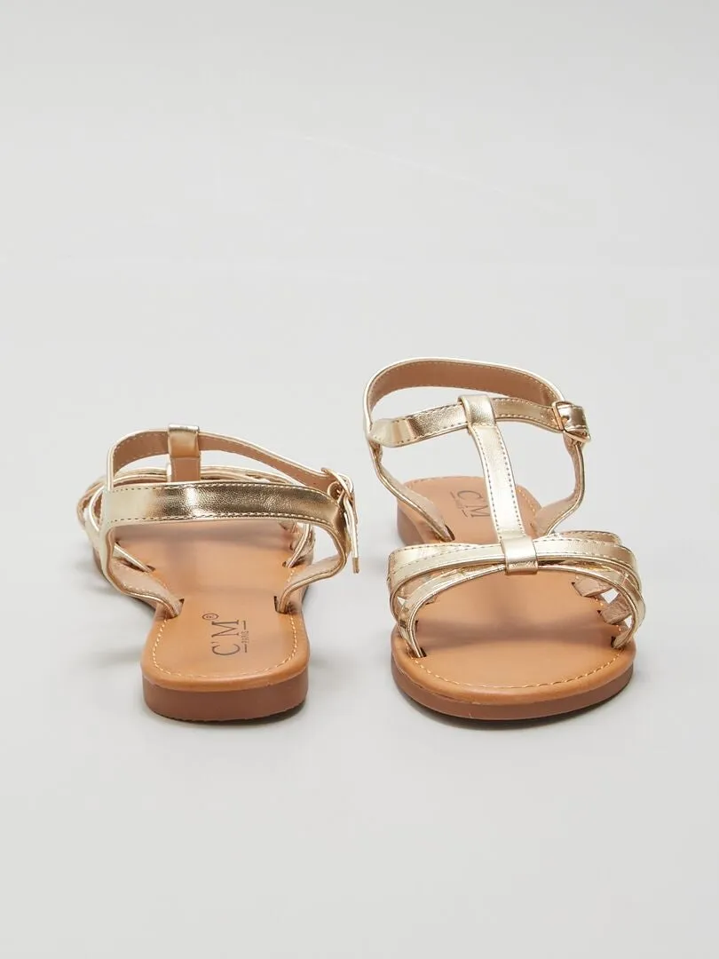 SANDALIAS PLANAS DORADAS  BEIGE