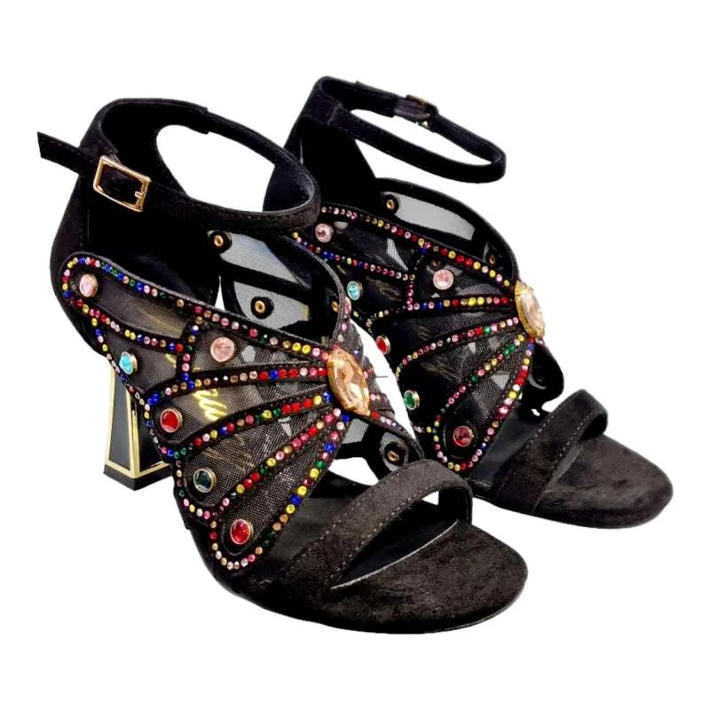 SANDALIAS TACÓN MUJER FANTASIA BRILLOS NEGRO