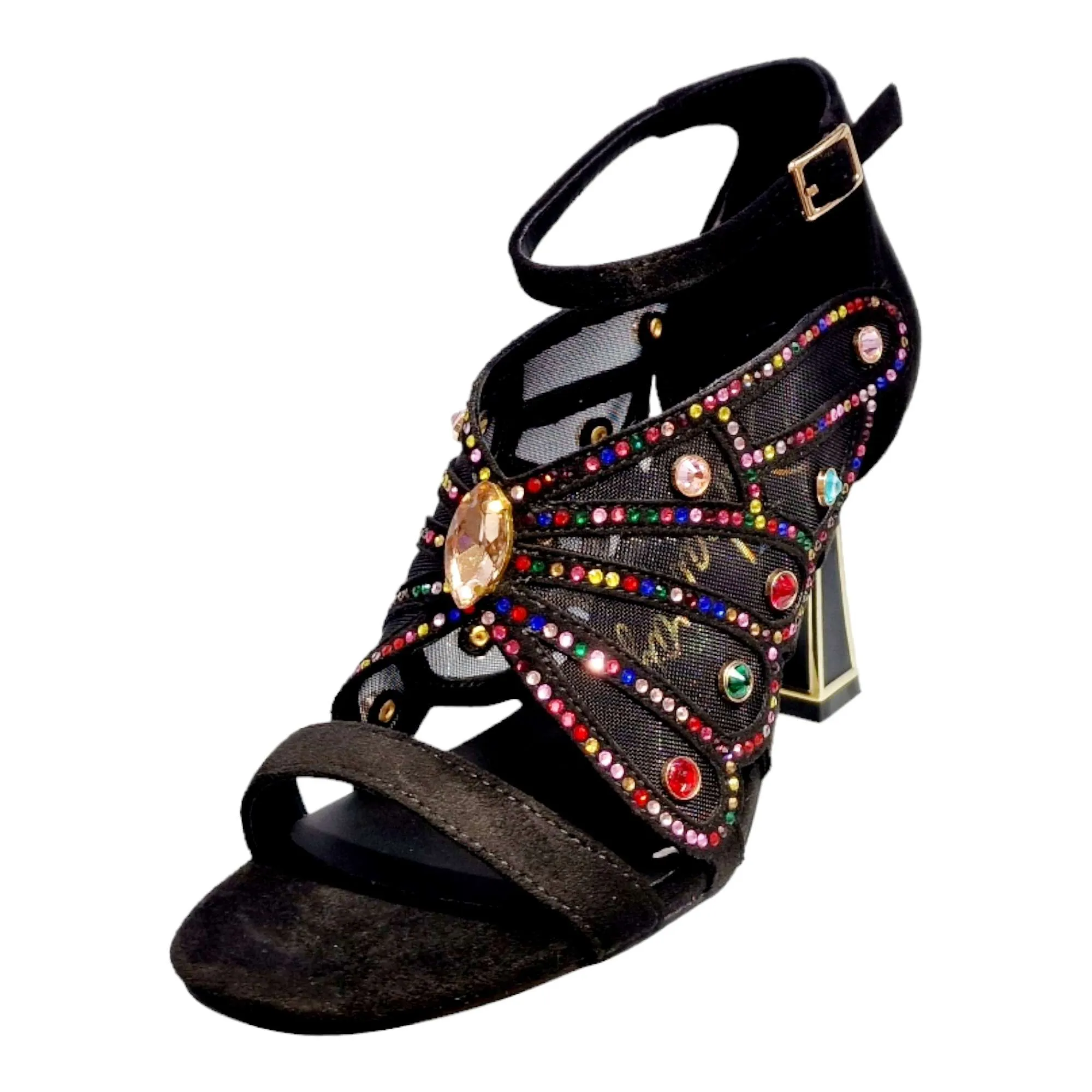 SANDALIAS TACÓN MUJER FANTASIA BRILLOS NEGRO