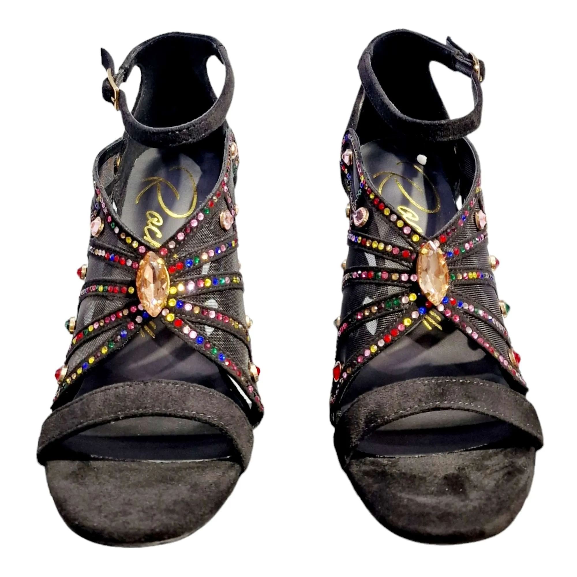 SANDALIAS TACÓN MUJER FANTASIA BRILLOS NEGRO