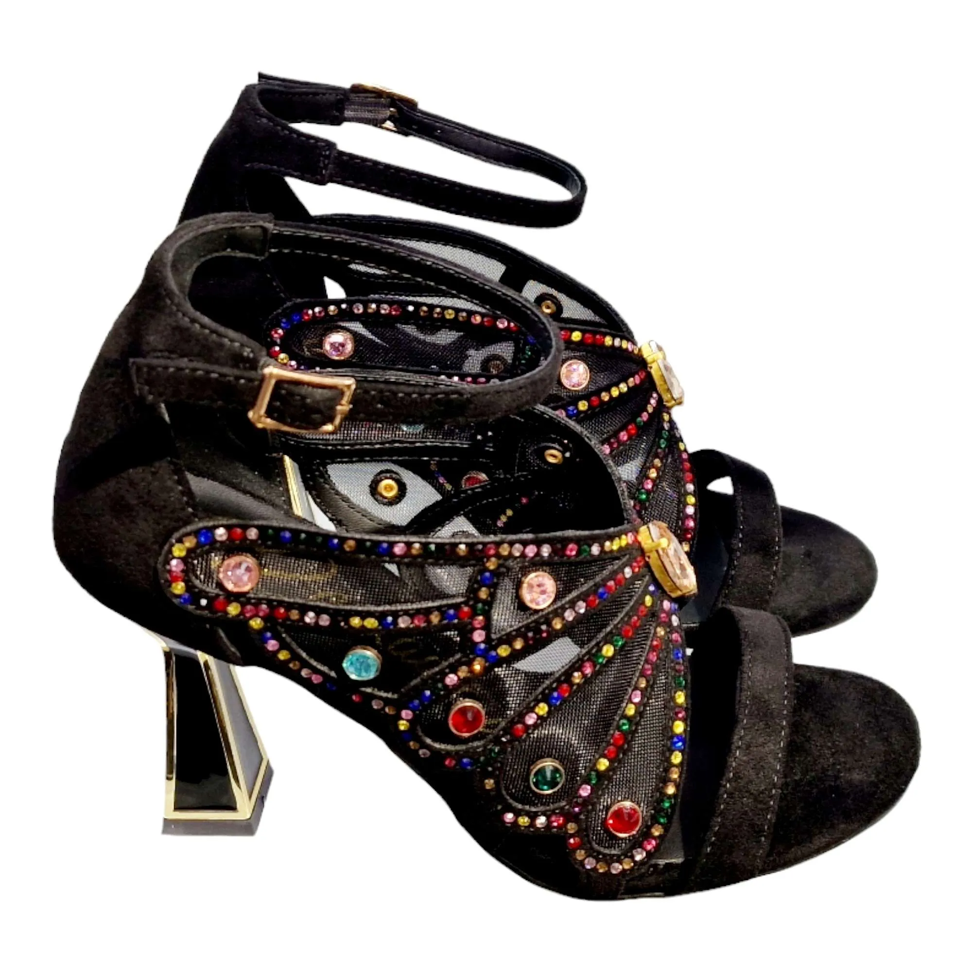 SANDALIAS TACÓN MUJER FANTASIA BRILLOS NEGRO