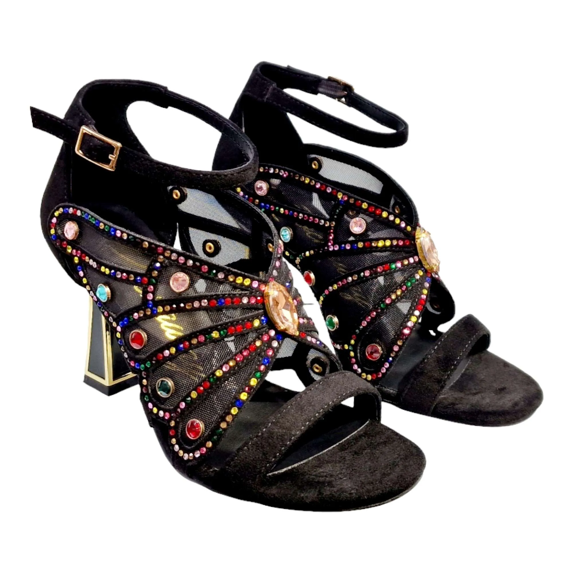 SANDALIAS TACÓN MUJER FANTASIA BRILLOS NEGRO