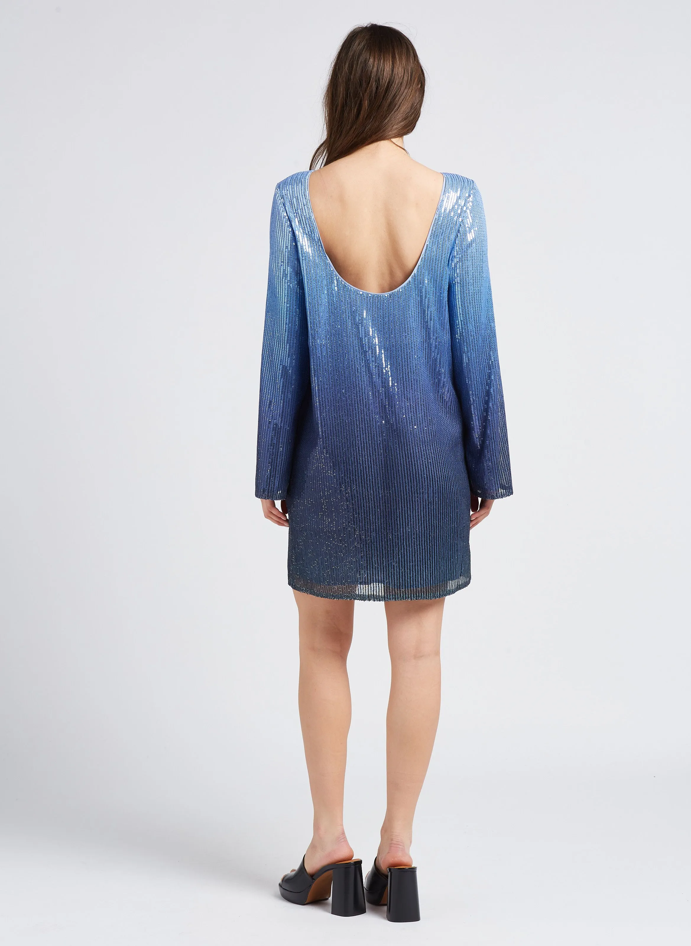 SAVIDA  VESTIDO CORTO CON ESPALDA DESCUBIERTA Y BRILLOS EN AZUL