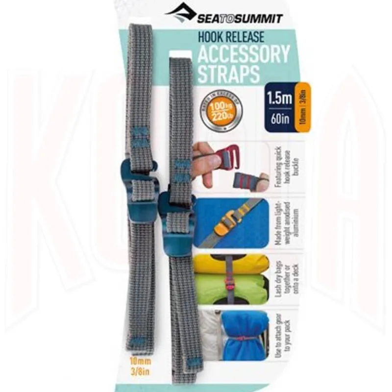 SEA TO SUMMIT ACCESSORY STRAPS Correa con gancho ancho 10mm 1.5mt GRIS/AZUL
