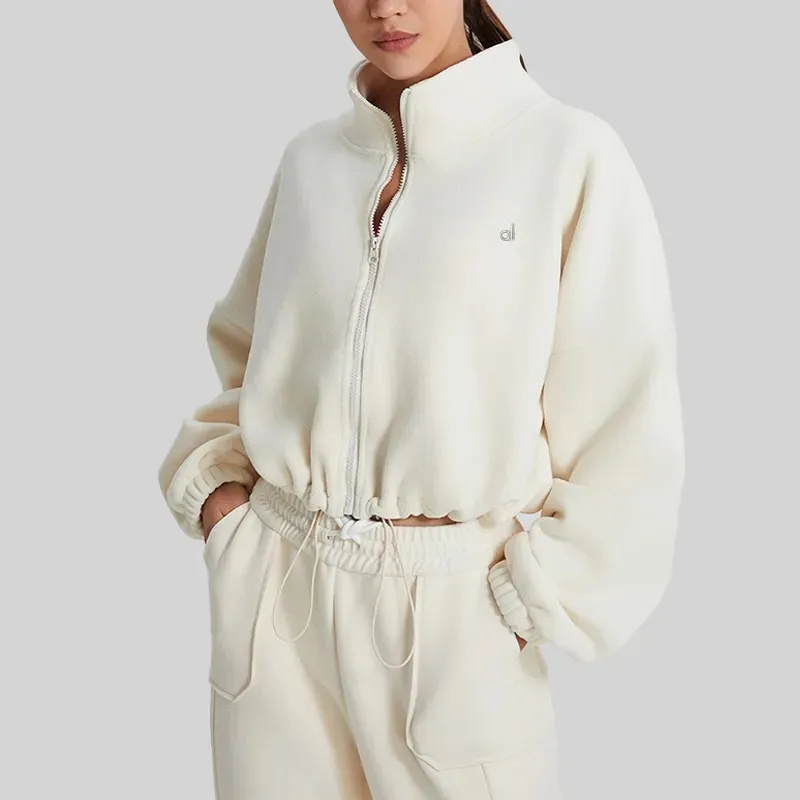 Set de yoga sudaderas recortadas chaquetas con cremallera completas ligeramente hinchadas Sherpa Coats polar Fleece Invry Mez