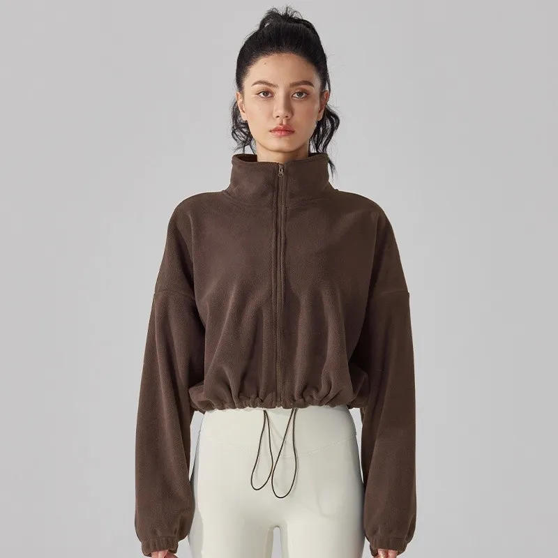 Set de yoga sudaderas recortadas chaquetas con cremallera completas ligeramente hinchadas Sherpa Coats polar Fleece Invry Mez