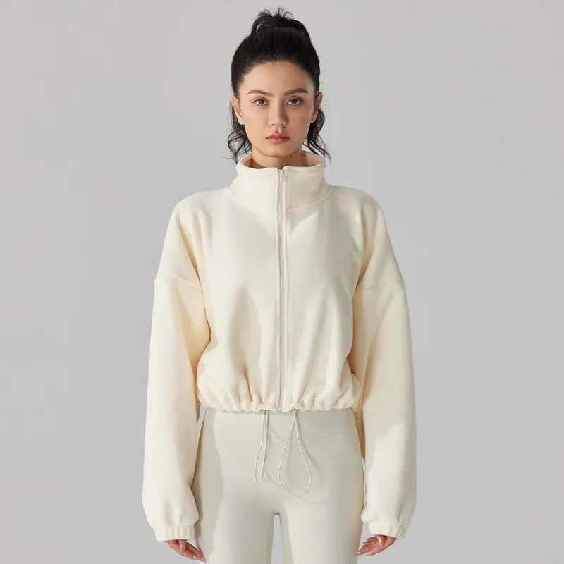 Set de yoga sudaderas recortadas chaquetas con cremallera completas ligeramente hinchadas Sherpa Coats polar Fleece Invry Mez