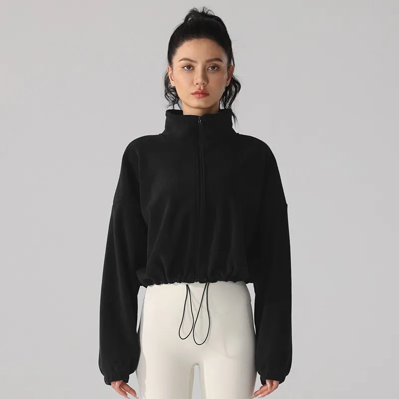 Set de yoga sudaderas recortadas chaquetas con cremallera completas ligeramente hinchadas Sherpa Coats polar Fleece Invry Mez